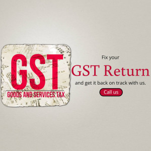 Image promoting GST return filing assistance with a red GST logo and call to action.