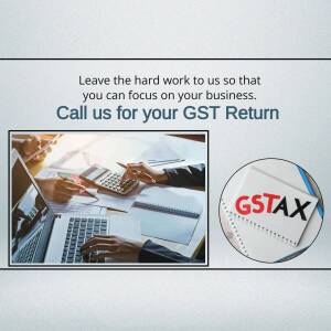Image depicting GST return filing services with a person working on a laptop and calculator.
