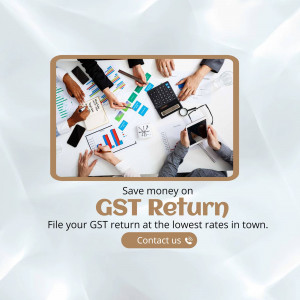 Team working on GST return with text promoting savings