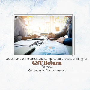 People discussing financial documents with GST Return text overlay