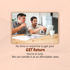 Two men discussing GST return with a laptop and paperwork