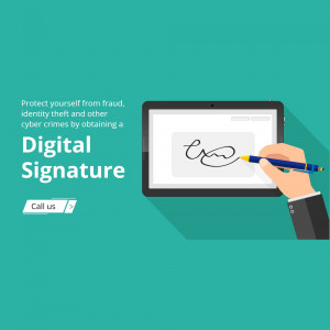 Illustration of a hand signing a digital document on a tablet.