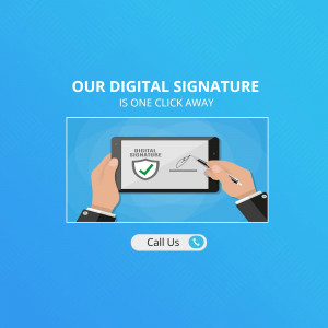 Illustration of a hand signing a document on a tablet with a digital signature.