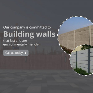 Image of a concrete wall with text promoting environmentally friendly construction.