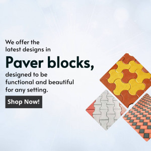 Image showcasing various designs of paver blocks with promotional text.