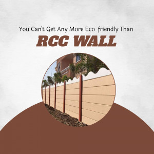 Image of an RCC wall with a building in the background, promoting eco-friendly construction.