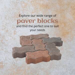 Assortment of paver blocks on a textured background with text promoting paver block selection.