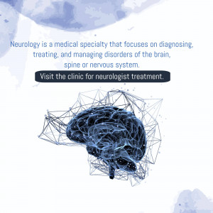 Image depicting a neurological network with text about neurology and clinic visit.