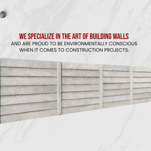 Image of a concrete wall with text promoting environmentally conscious construction.