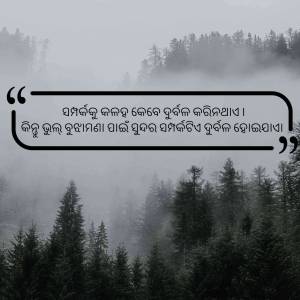 A misty forest scene with a quote in Odia script.