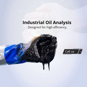 Close-up of black oil on a gloved hand, representing industrial oil analysis.