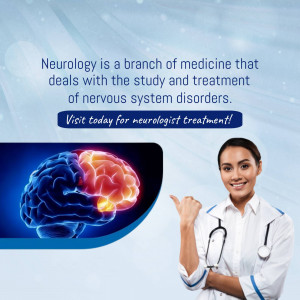 Image of a neurologist pointing to a brain illustration with text about neurology.