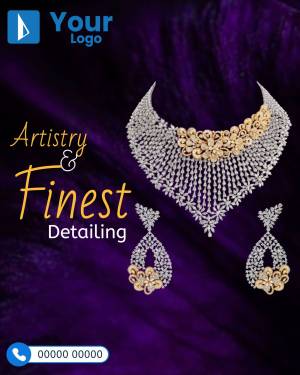 Close-up of a diamond necklace and earrings set on a purple background.