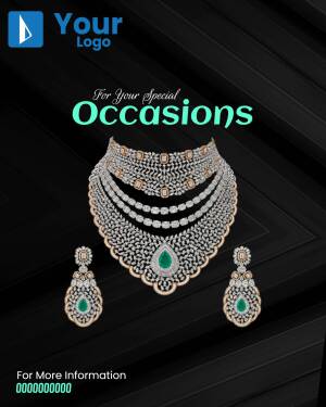 Close-up of a diamond necklace and earring set with emerald accents.