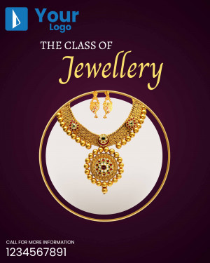 Advertisement for a jewellery class featuring a gold necklace and earrings.