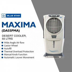 Blue Star Maxima 55 Liters Desert Cooler with features listed