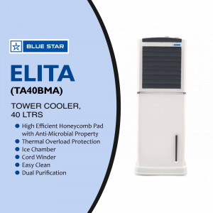 Blue Star Elita 40L Tower Cooler with features listed