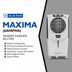 Blue Star Maxima 90 Liters Desert Cooler with features listed