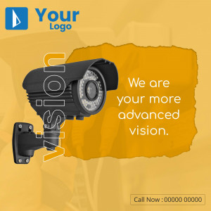 Security camera with text overlay promoting advanced vision services.