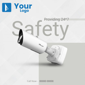 Security camera with the text 'Safety' and company logo