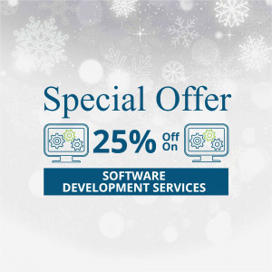 Image advertising a 25% off special offer on software development services.