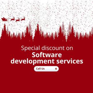 Christmas themed advertisement for software development services with a special discount.