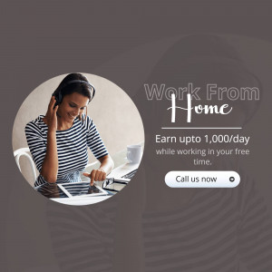 Woman working from home with laptop and headset