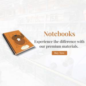 Spiral notebook with a beaver illustration and the text 'Notebooks. Experience the difference with our premium materials.'
