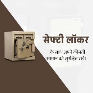 Image of a beige safety locker with a key, promoting secure storage.