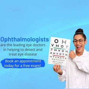 Woman ophthalmologist holding an eye chart, promoting eye exams.