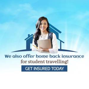 Image of a student with a house icon, promoting home back insurance for student travel.
