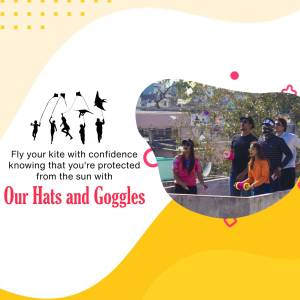 People flying kites and wearing hats and goggles for sun protection.