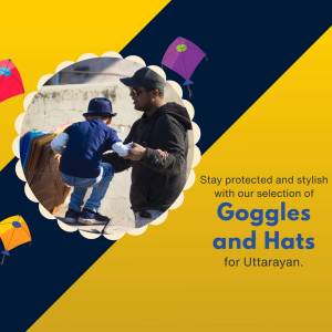 Father and son flying kites with goggles and hats