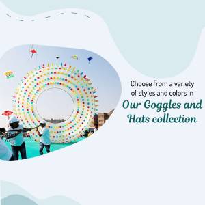 A vibrant image of a kite festival with text promoting sunglasses and hats.