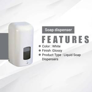 White automatic soap dispenser with features listed