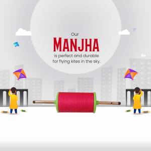 Image of Manjha spool with kites and people flying kites