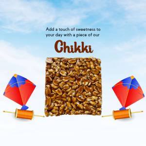 A square piece of Chikki with kite decorations