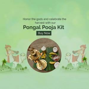 Image promoting a Pongal Pooja Kit with traditional elements.