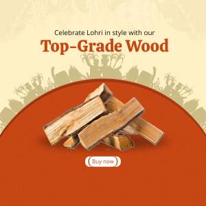 Pile of wood for Lohri celebration with a 'Buy Now' button