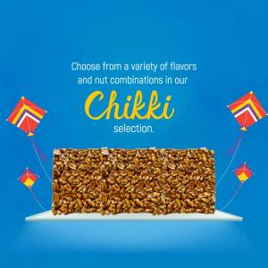Close-up of a Chikki bar with kites in the background
