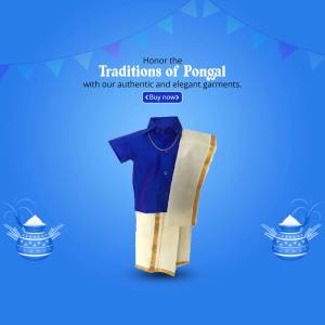Image of traditional Pongal attire with a buy now button.