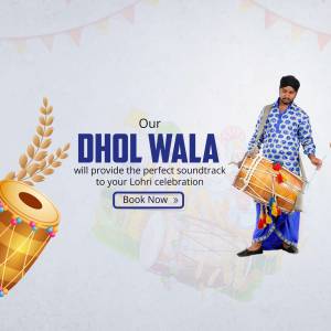Image of a Dhol player promoting Lohri celebrations