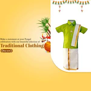 A promotional image featuring a man in traditional Pongal attire.