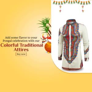 Man wearing a colorful traditional shirt for Pongal celebration