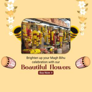 A vibrant display of marigold garlands and flowers for Magh Bihu celebration.