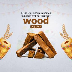 Image of wood logs, dhol drums, and wheat stalks for Lohri celebration