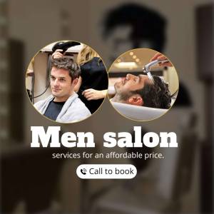Collage of men getting haircuts and a shampoo at a salon