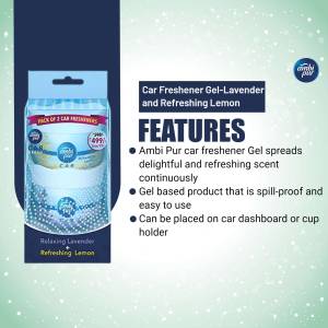 Ambi Pur Car Freshener Gel Pack of 2 - Lavender and Refreshing Lemon
