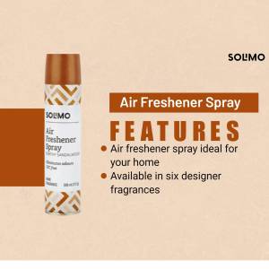 Solimo Air Freshener Spray can with features listed