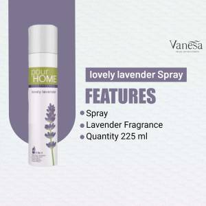 Image of a 'Pour Home' Lovely Lavender spray bottle with features listed.